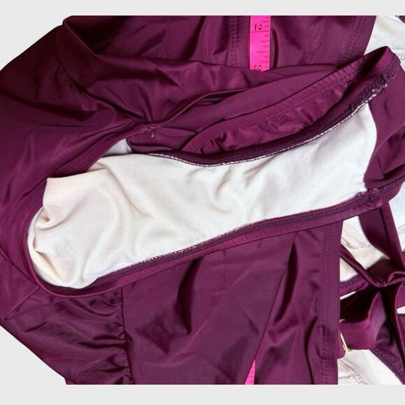 Kona Sol Womens One Piece Shirred Wrap Swimsuit Size 14W Purple Tummy Control - Picture 16 of 16